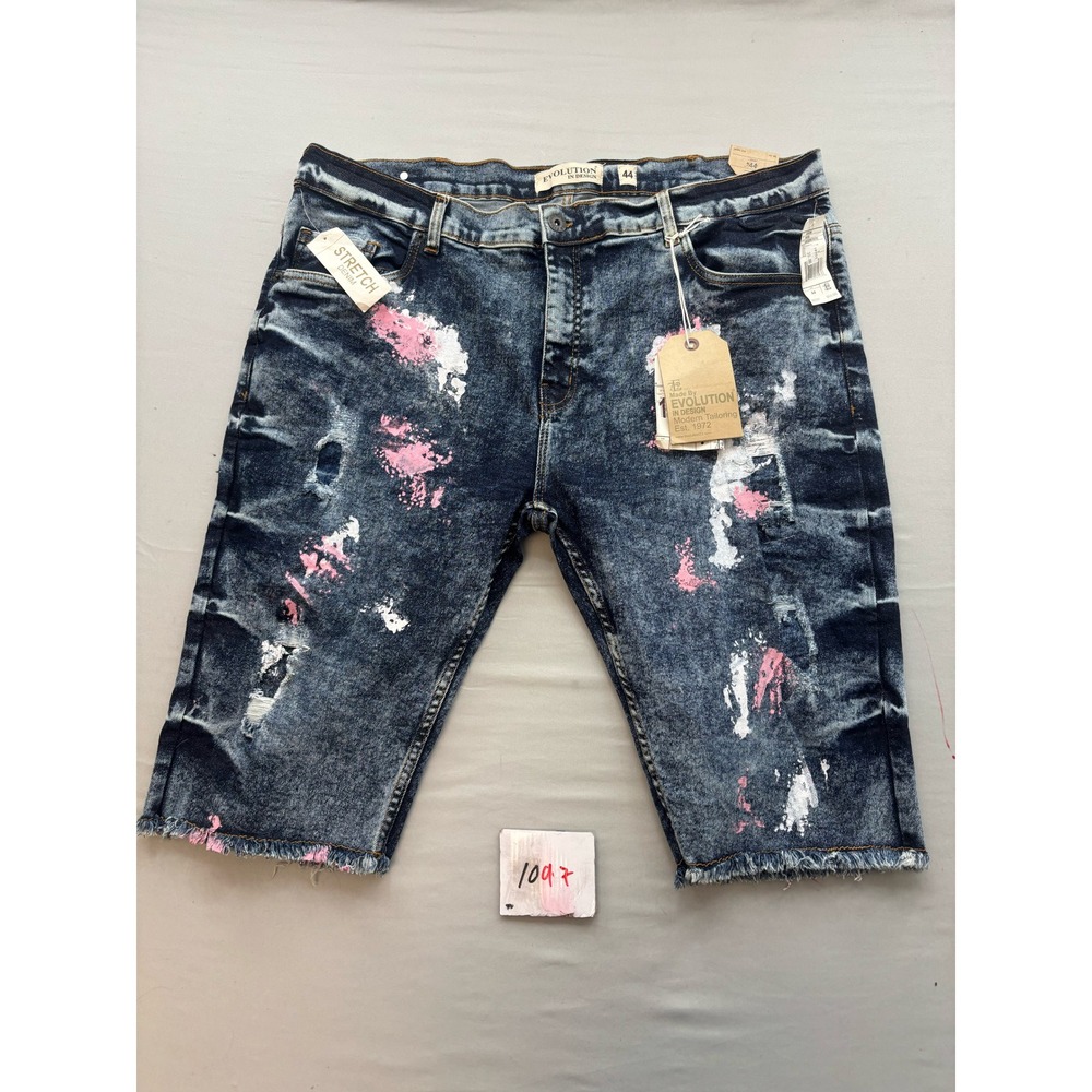 Evolution In Design Mens Pink White Paint Splatter Acid Wash Denim Shorts 44